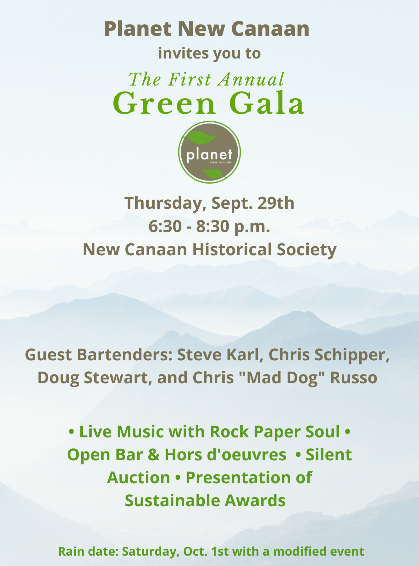 Details of Green Gala party to support PNC's efforts to help New Canaan learn  how to be more sustainable
