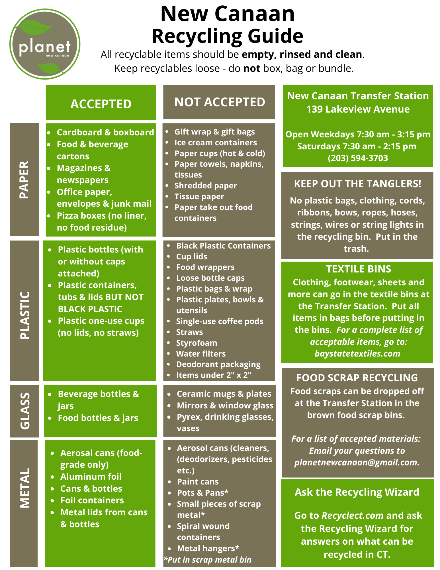 Guide to recycling in New Canaan's Transfer Station