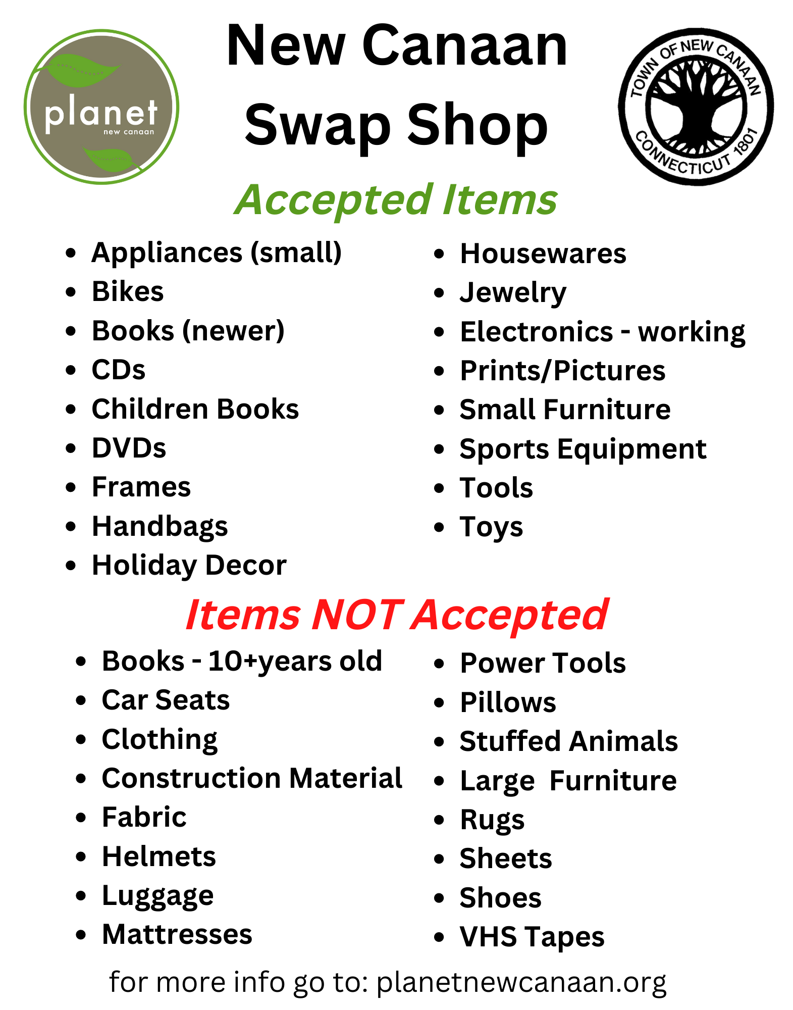 What the New Canaan Swap Shop accepts to help reduce waste