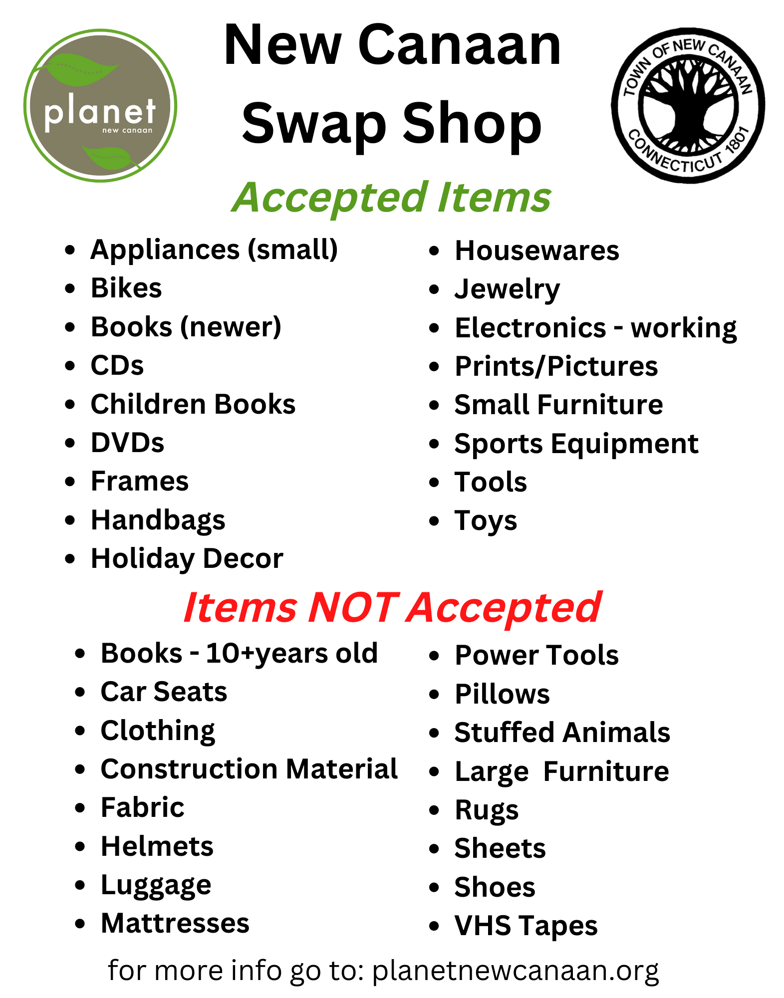Swap Shot Does and Dont's (9) What the New Canaan Swap Shop accepts to help reduce waste